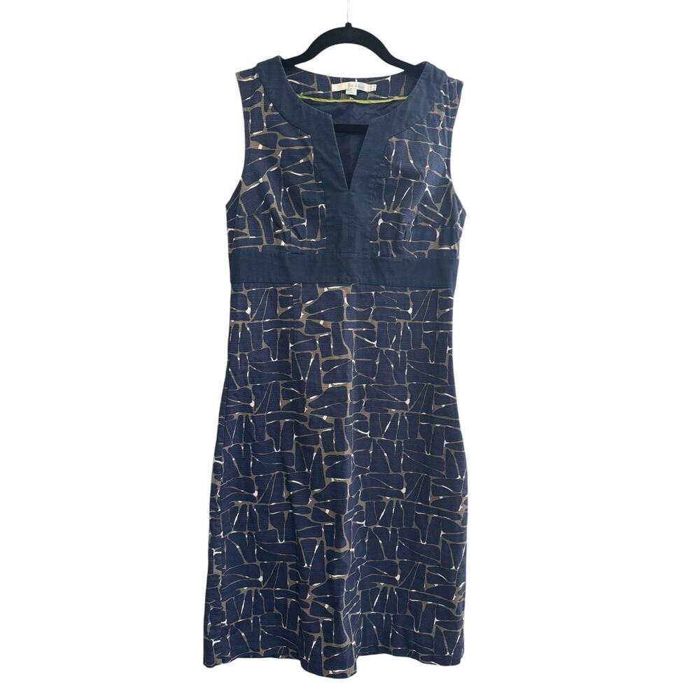 Boden Navy and Cream Geometric V‑Neck Sheath Dress